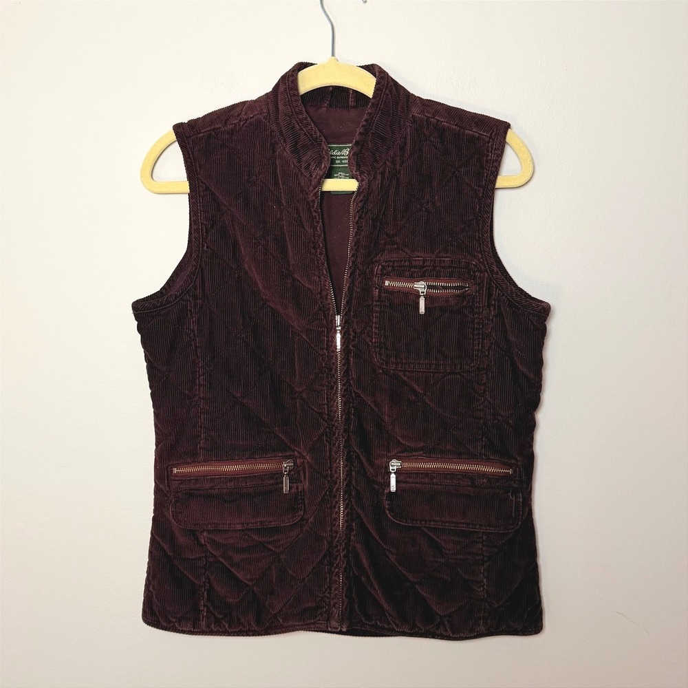 VTG Eddie Bauer Brown Corduroy Vest Quilted 100% Cotton Y2K Women's SZ S